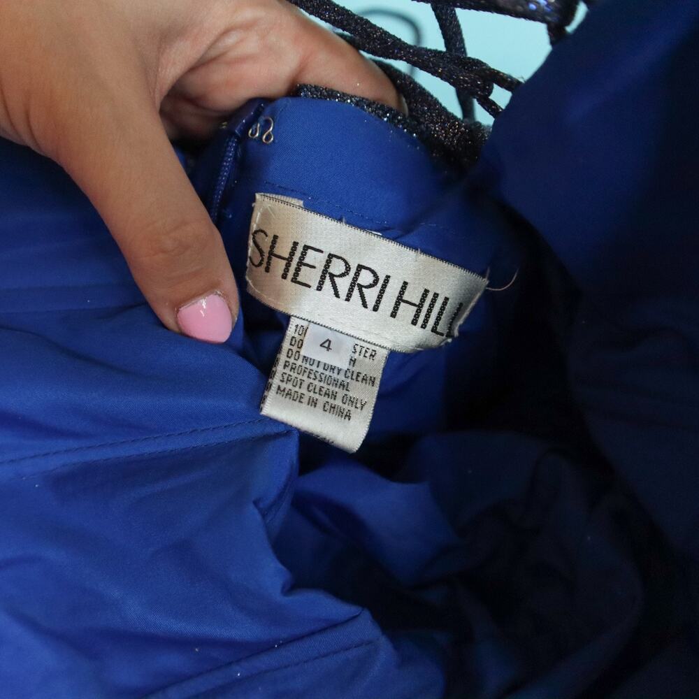 Sherri Hill Blue Shimmer Strapless Ball Gown Size 4 Full Skirt 52959 Princess - Picture 4 of 13